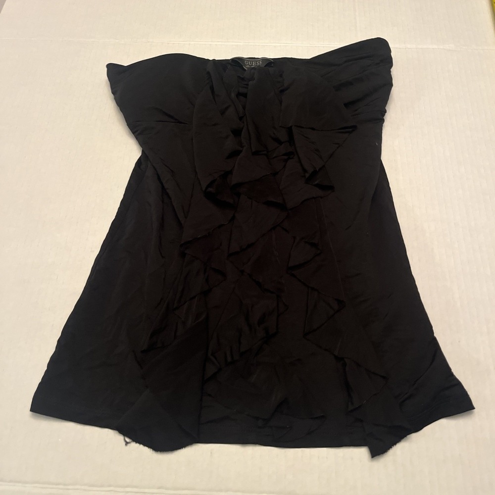 GUESS sleeveless Black Top Ruffle Front Women's Small Stylish Elegant Stretchy - Picture 6 of 8